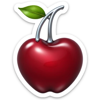 bitten cherry, liquid silver chrome, playful erotic symbolism, glossy shine sticker