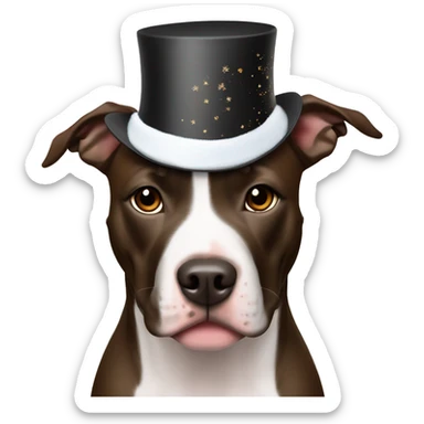 American Staffordshire Terrier dark brown in a New Year's hat sticker