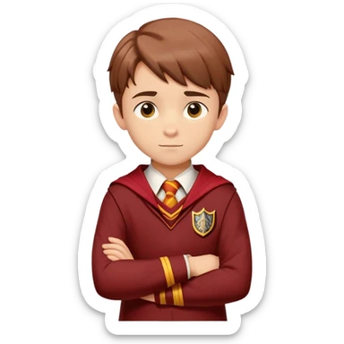 um rapaz jovem um pouco de lado olhando para frente de braços cruzados com o uniforme da grifinoria sticker