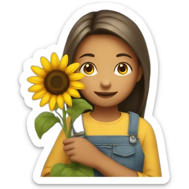 Girl holding sunflower sticker
