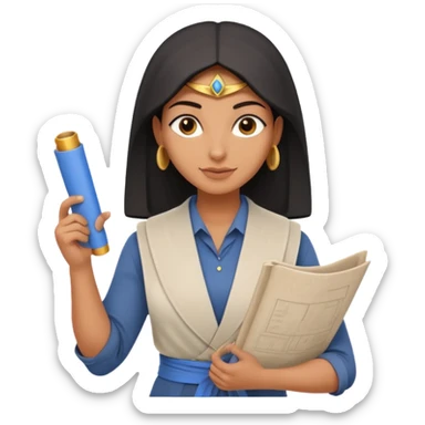 Emoji portrait of an Egyptian architect. Clean clothes, holding a blueprint scroll, confident expression. sticker