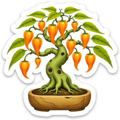Very Large decorative alien gnarled bonsai aji charapita with fourty minuscule round orange-yellow wild peppers on it  sticker