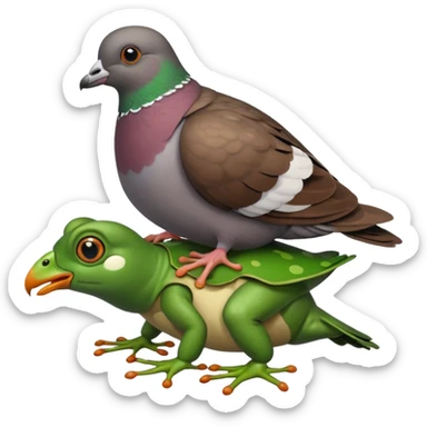 a pigeon riding on a frog with a coat on sticker