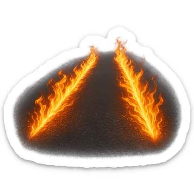 fiery tire marks on asphalt, glowing orange and yellow flames, Back to the Future style, no car, just the trails, dramatic, no background sticker
