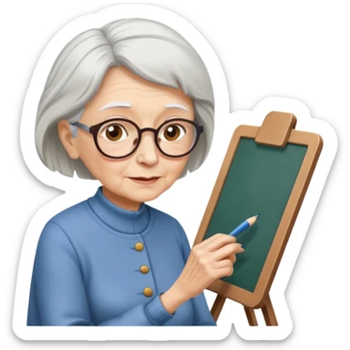 An elderly woman sketching, art board,nice picture. sticker