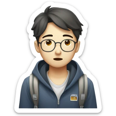 An exhausted korean student going to academy school after class  sticker