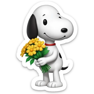 Snoopy holding flower bouquet sticker