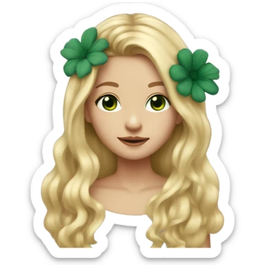 Young woman, long blond hair, dark green eyes and a flower in her hair  sticker