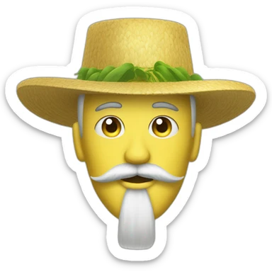 yellow paddy field hat and fu Manchu mustache sticker