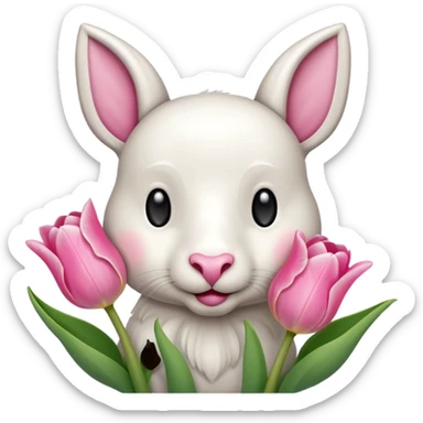 Un cordero lindo teniendo un tulipán rosa sticker