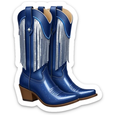 Realistic navy blue fashion cowgirl boots with sparkly shiny glitter fringe sticker