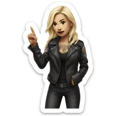 Blonde women with LONG HAIR, in Leather Jacket, Body Covered with Tattoos, POINTING YOU FORWARD with her HAND with INDEX FINGER, Hyper Realistic sticker