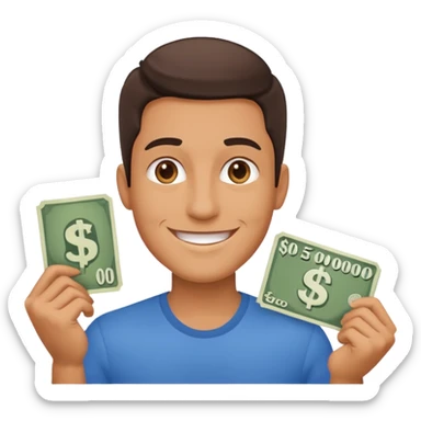 guy celebrating with a sign showing $40,000/month sticker