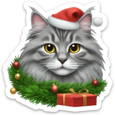 Gray Siberian cat and a Christmas tree  sticker