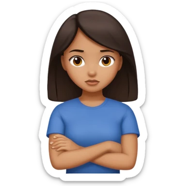 Tan girl dark hair crossing her arms with slight pout sticker