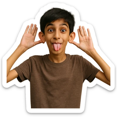 skinny Pakistani boy making a silly face, playful and lighthearted sticker