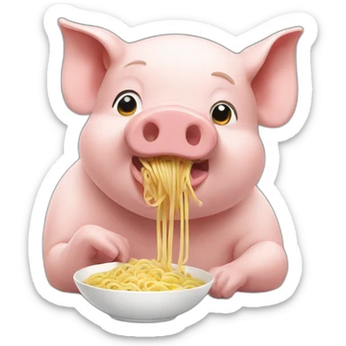 pig eating noodles without plate or bowl sticker