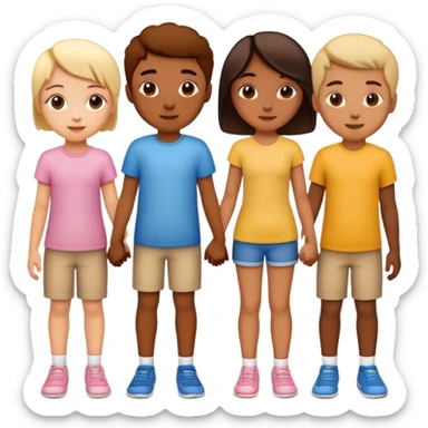 Three friends holding hands, girl in the middle and two boys on each side  sticker