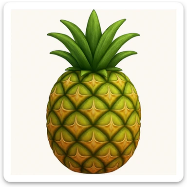 Create a pineapple emoji inspired by the reference image. The style should have realistic texture and detailed pattern but remain simplified and emoji-like. Add a subtle gradient to the surface of the pineapple. sticker