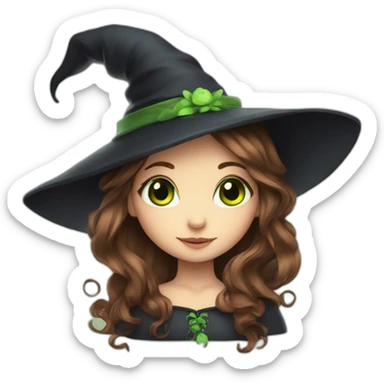 Cute Witch fairy with long brown hair and green eyes sticker