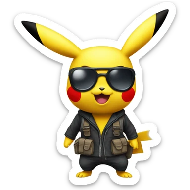 pikachu avec un paneau ecrit RAID sticker