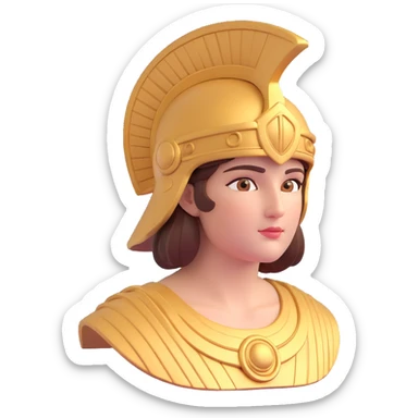 close-up 3D avatar of the goddess Athena, detailed face, classical Greek features, helmet, wise expression sticker