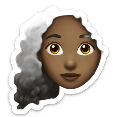 Dark skin girl with asian eyes and long black curly hair sticker