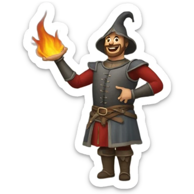 medieval fire eater acting for audience, torso, without the audience sticker