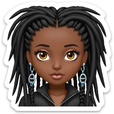pretty bratz baddie, dark black skin, black dreads hair (black people hair) sticker