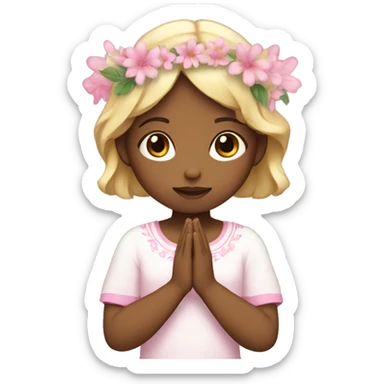 white with blonde hair praying girl with pink flora in hands and floral crown sticker