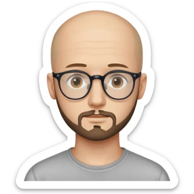 он лысый должен быть очень молодой парень лет 18 , очень тонкие очки, а так же борода нужно прямо еще моложе

 sticker