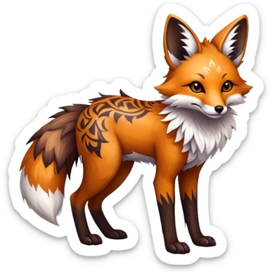 Epic Feral Rare Fantasy shiny cool fluffy Vernid-Trico-Fox-species-hybrid-animal by LiLaiRa, tribal-Art-tattoo-patterns , tufted ears, full body sticker