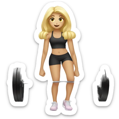 Blonde girl doing squats with barbell sticker