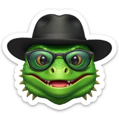 capitalist iguana head with black reflex sunglasses and hat smiling sarcastically sticker