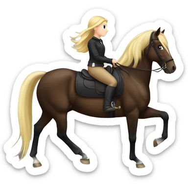 Dark bay horse and blonde girl kn horseback sticker