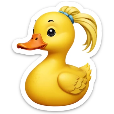 A sickly yellow duck with pigtails sticker
