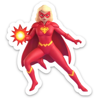 female superhero with red energy powers and red costume sticker
