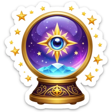 A vibrant, mystical icon symbolizing fortune telling and esotericism. Include elements like a crystal ball, tarot cards, stars, and mystical symbols with a glowing, ethereal feel. The design should be colorful, eye-catching, and evoke a sense of magic and mystery. sticker