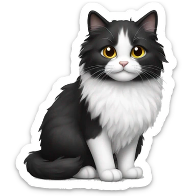 black and white fluffy cat sticker
