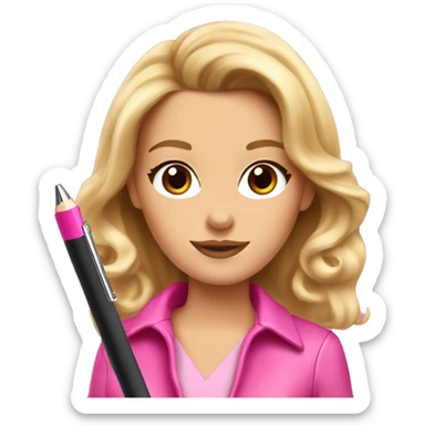 elle woods with brown hair holding pink pen  sticker