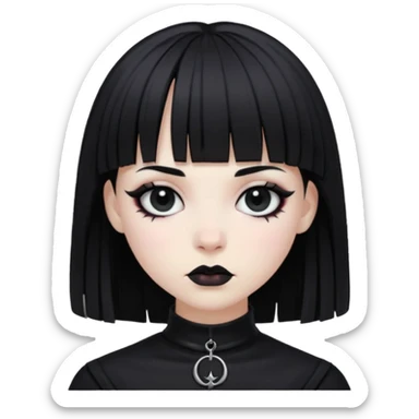 black goth with pale skin, dark makeup, black hair, with bangs sticker