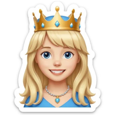 simple Blonde girl with bangs and blue eyes, and a simple crown. giving cockerspaniel energy sticker
