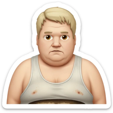 extremely obese middle aged white man in wifebeater with greasy hair and dirty appearance sticker