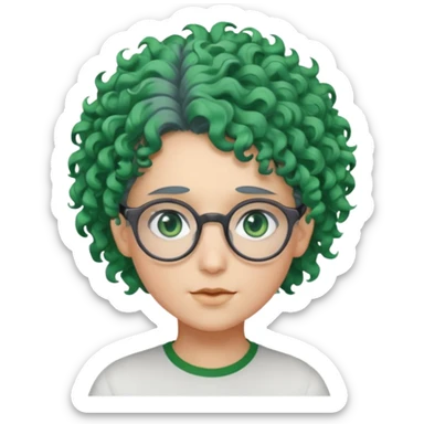 cabelo encaracolado, azul, óculos, olhos verdes, raça branca, penteado topo cabeça sticker
