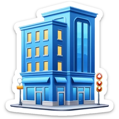 building with blue Signboard in night city sticker