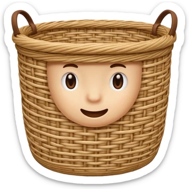 A 3D cartoon natural straw woven basket with detailed weave pattern, soft light, Memoji-style realism. sticker