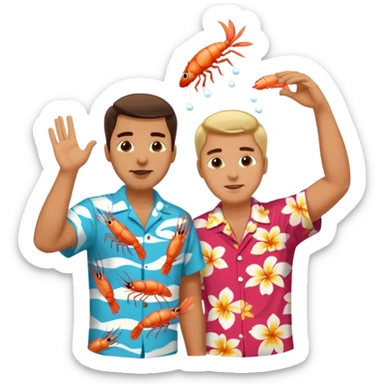 Make one of a man throwing shrimp at another guy sticker