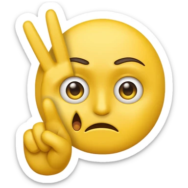 classic yellow emoji face holding up a peace sign with one hand, facial expression mostly sad with a hint of anger in the eyes or eyebrows sticker