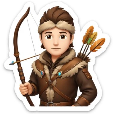 The classic hunter figure with a bow and arrow on his back, dressed in brown clothes and adorned with animal decorations sticker