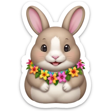 A chubby rabbit with a colorful tropical lei, smiling sweetly. sticker